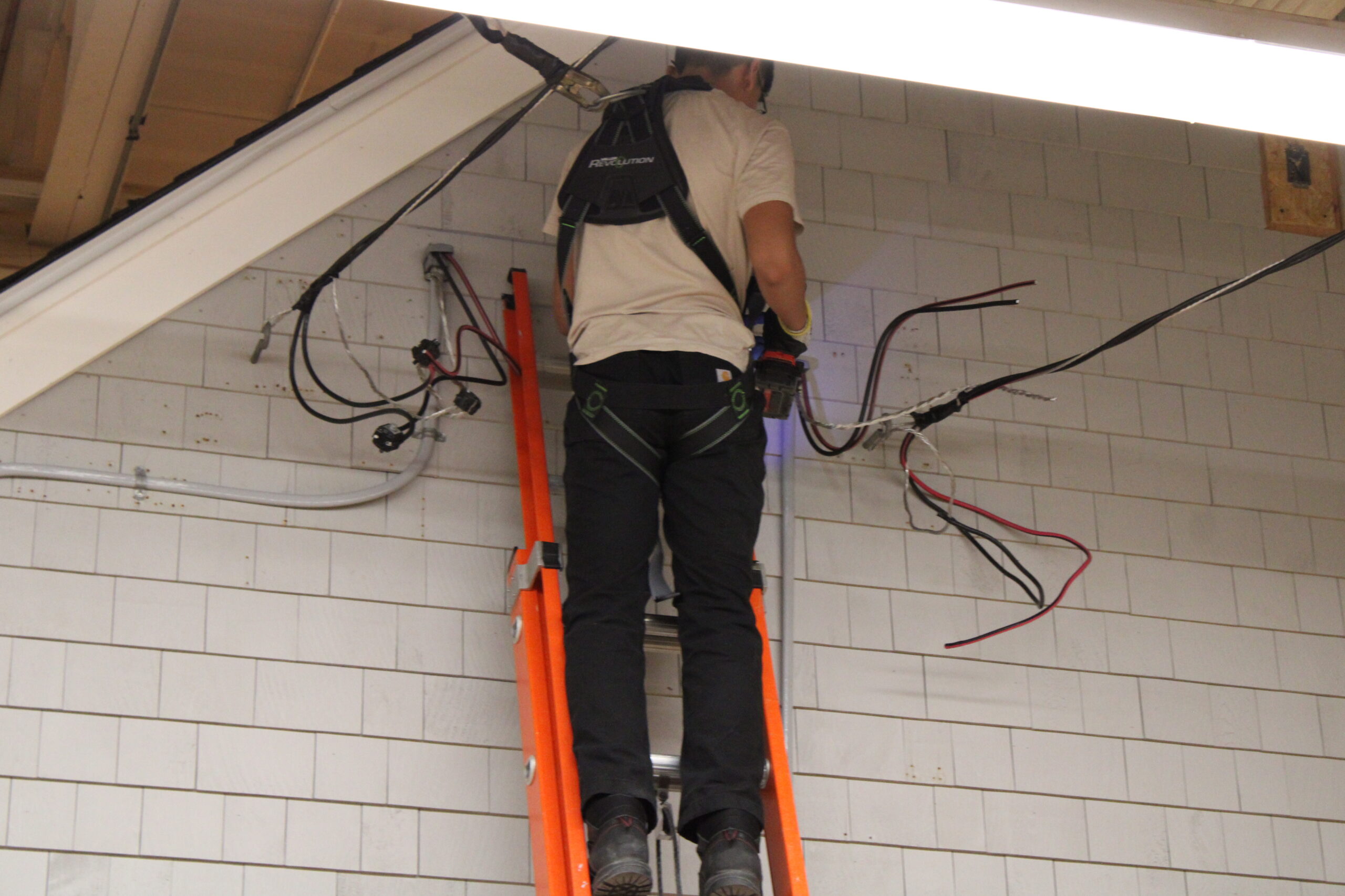 Students working on wires