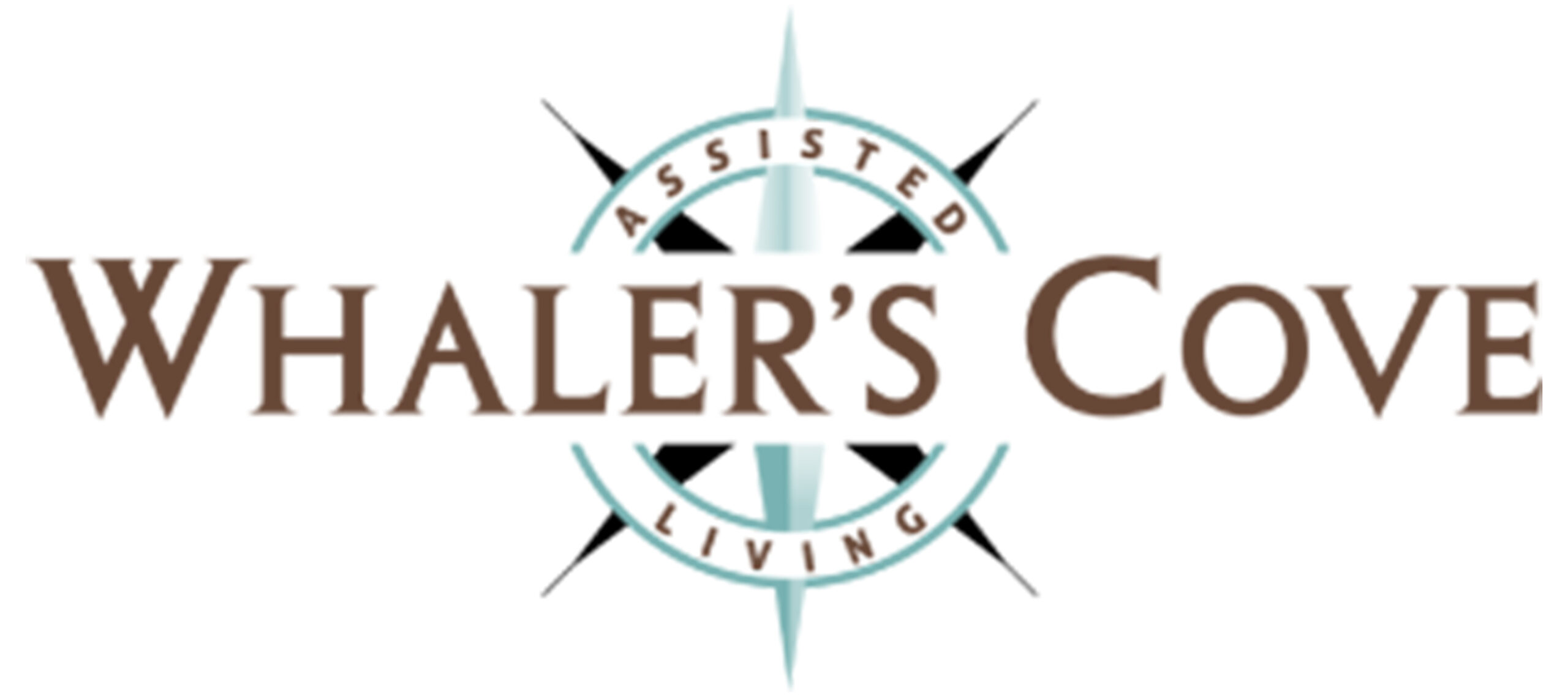 Text that says "Whaler's Cove" in front with rounded text inside a gear that says "Assisted Living"