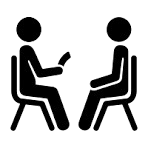 Image of a stick figure talking to a counselor while they both sit down 