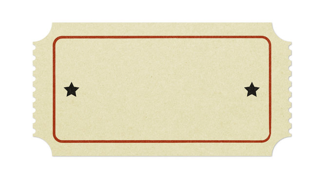 An image of a single beige ticket with stars on it and a red border.