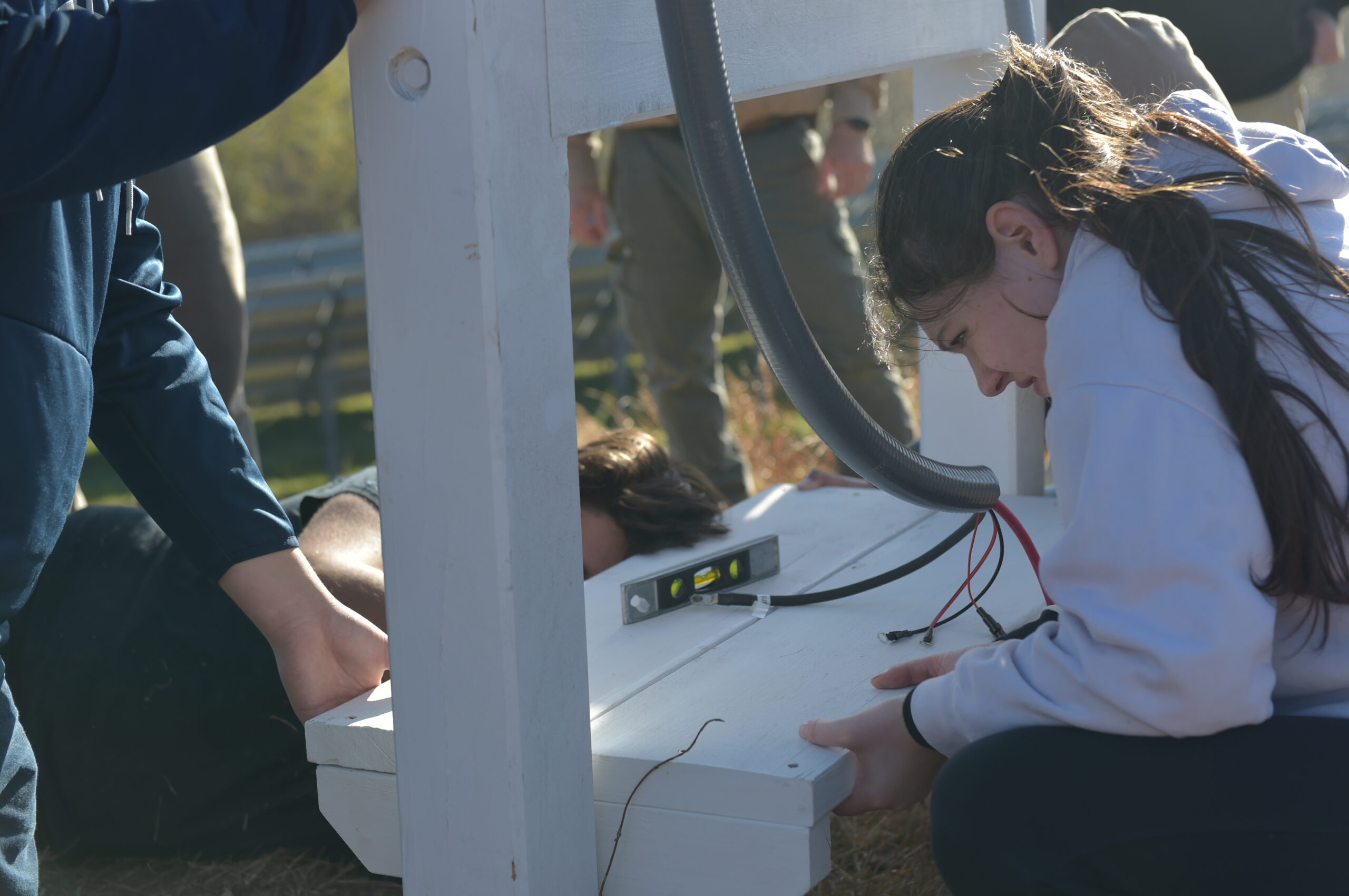 Students working on turbine