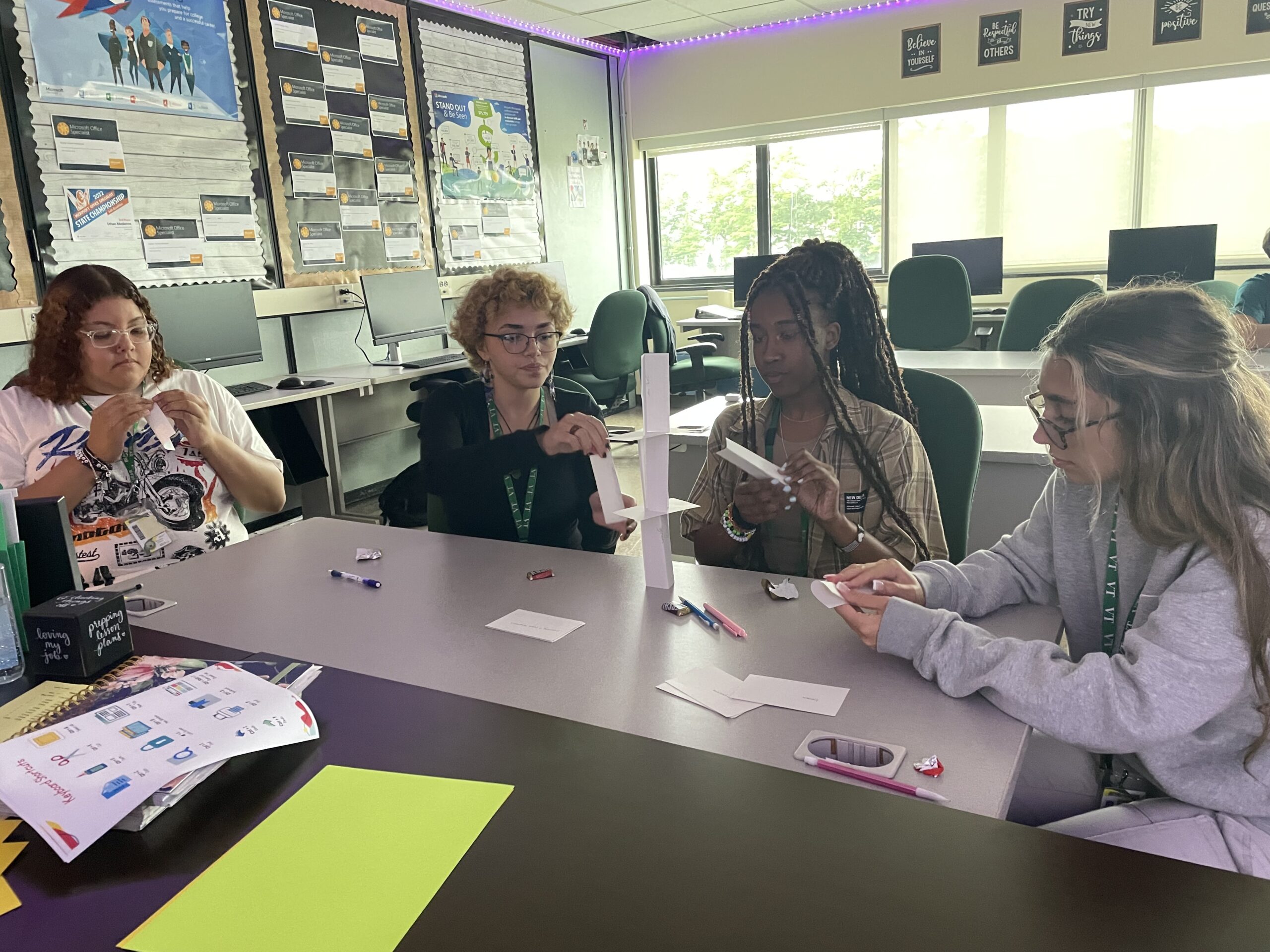 Students socializing at a table