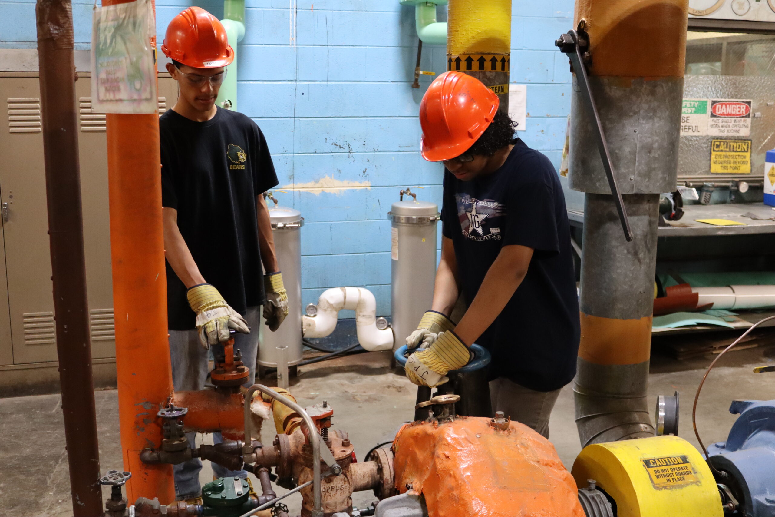 STEAM Students starting the high-pressure steam turbine