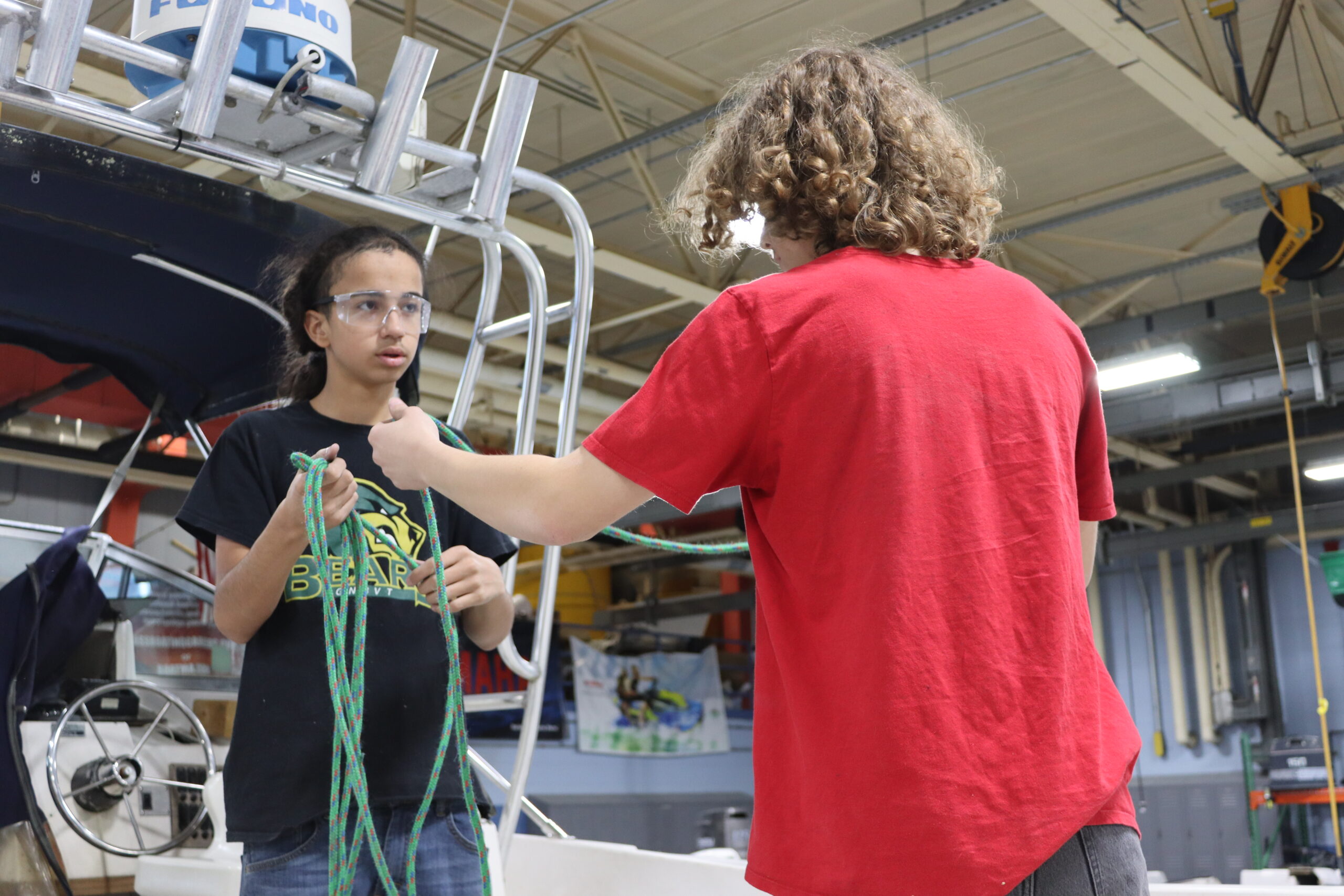 students working with rope