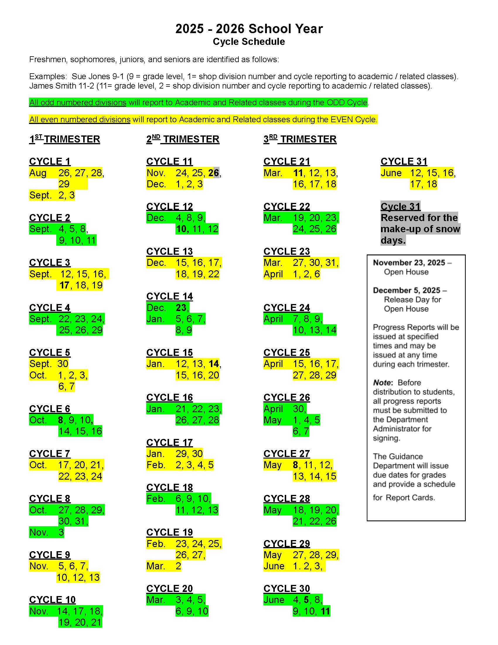 Highlighted 2022-2023 6-Day GNBVT Cycle Schedule Click on image to get a readable pdf